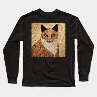 Fashionista Klimt Cat with White Scarf Long Sleeve T-Shirt